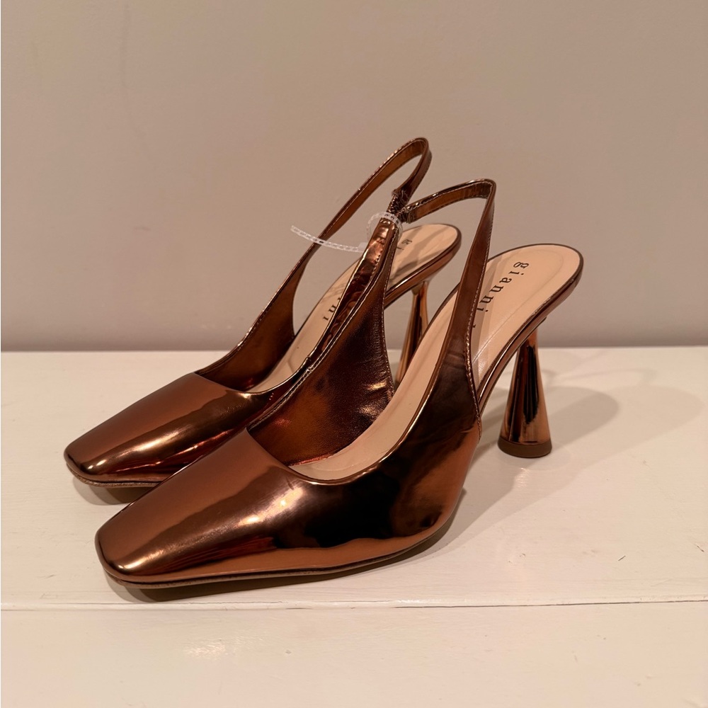 Gianni Bini Shiny Bronze Slingback Heels